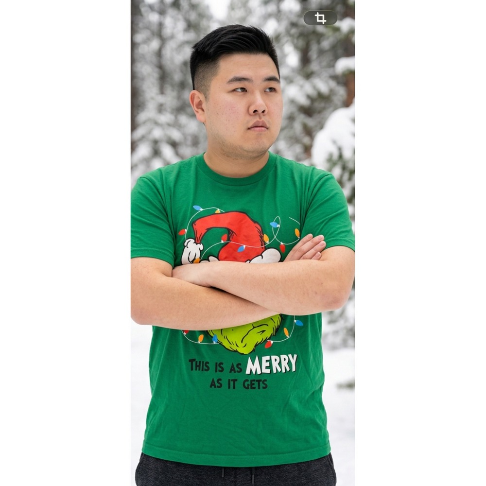 Dr Seuss The Grinch Green Christmas Graphic T-Shirt Mens Large This Is As Merry